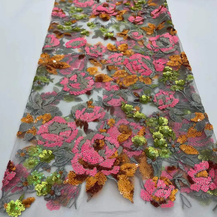 5 YARDS / 3 COLORS / Zarique Beaded Embroidery Bridal Mesh Lace Fabric