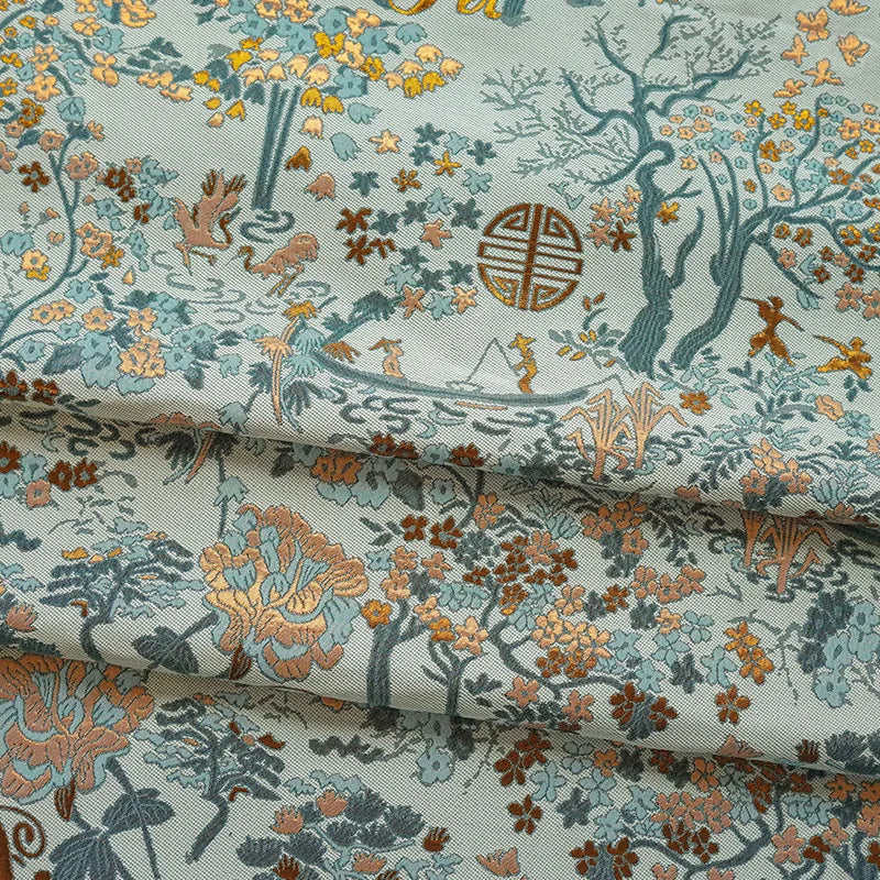 Ava Retro Palace Style Gold Silk Jacquard Fabric