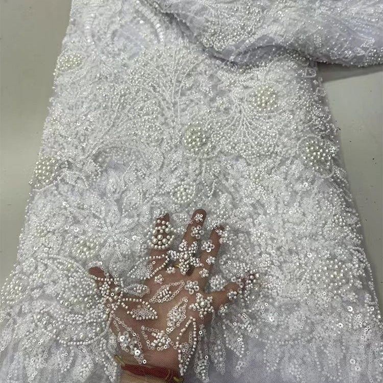 5 YARDS / 8 COLORS / Virelle Beaded Embroidery Bridal Mesh Lace Fabric