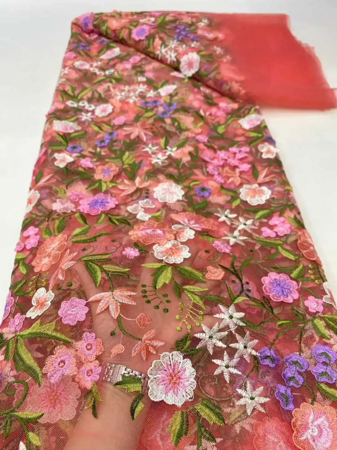 5 Yards / 14 Colors / Etherea Multicolor Flowers Tulle Lace Fabric