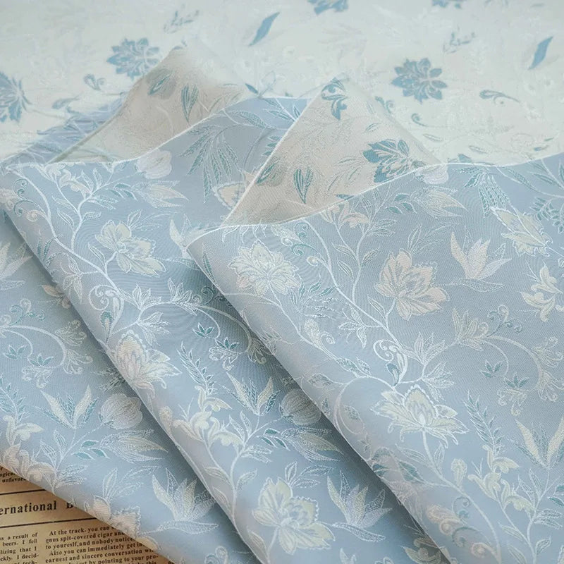 Raiso Light Blue Floral Dyed Jacquard Fabric