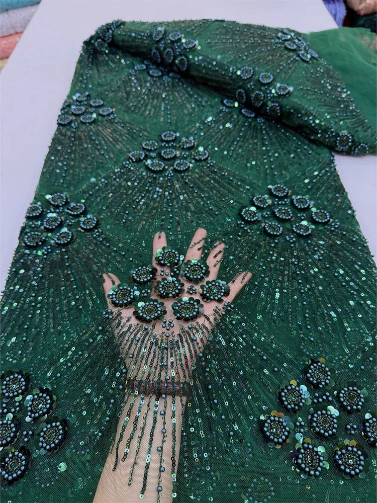 5 YARDS / 7 COLORS / Rosalind Beaded Embroidery Bridal Mesh Lace Fabric