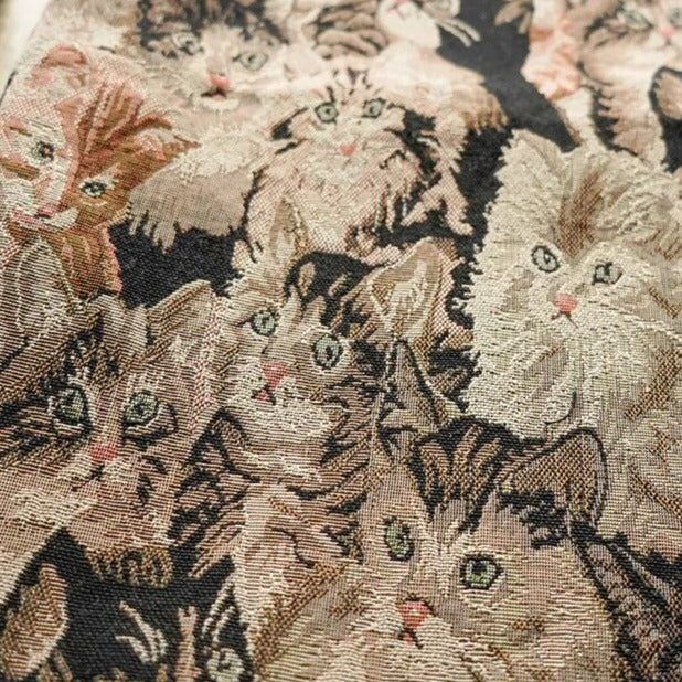 Multi Color Cat Pet Face Animal Chenille Woven Jacquard Fabric