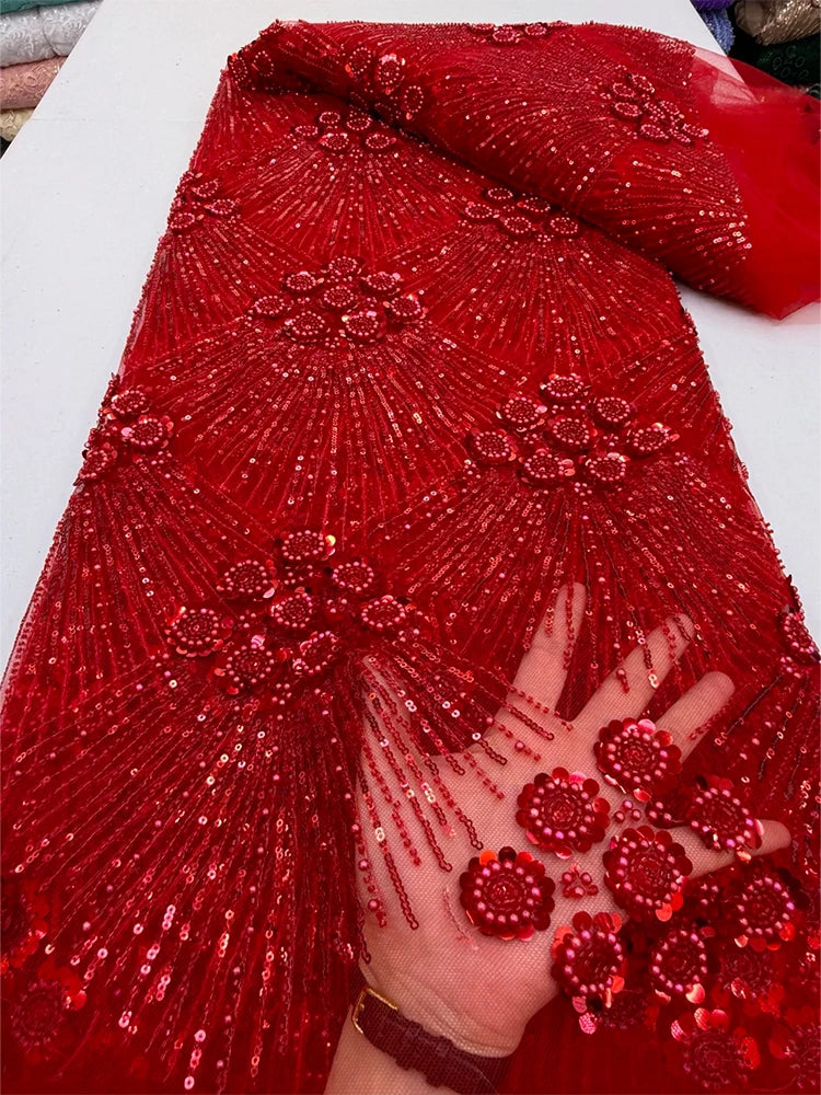 5 YARDS / 7 COLORS / Rosalind Beaded Embroidery Bridal Mesh Lace Fabric