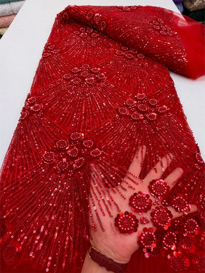 5 YARDS / 7 COLORS / Rosalind Beaded Embroidery Bridal Mesh Lace Fabric