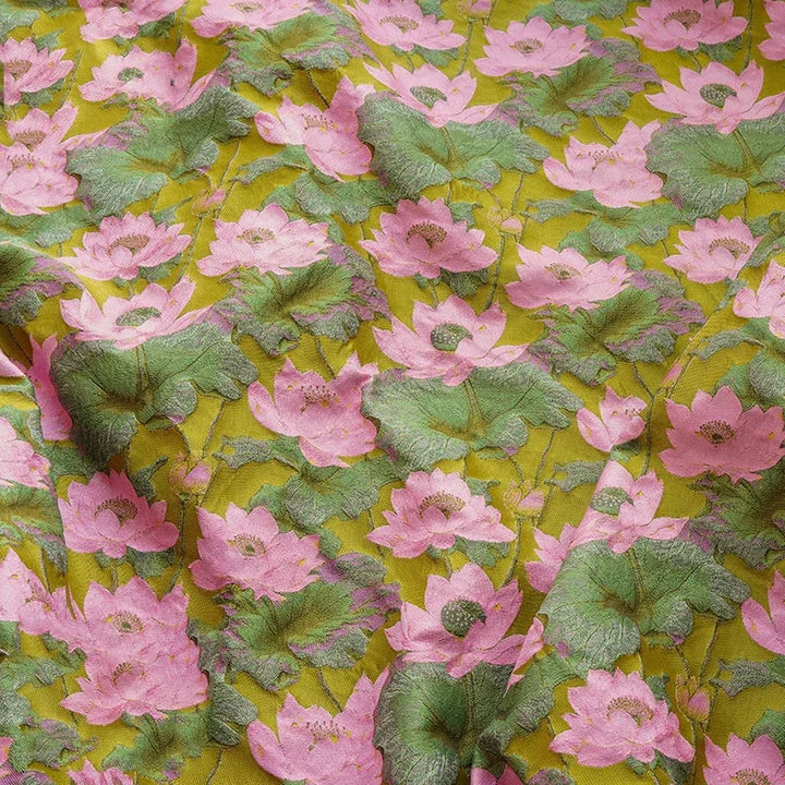 Gillain Pink Green Lotus Jacquard Fabric