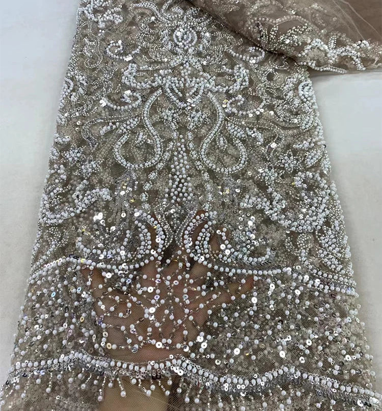 5 YARDS / 13 COLORS / Luxoria Beaded Embroidery Bridal Mesh Lace Fabric