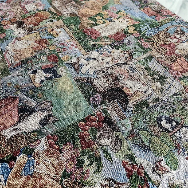 Dotio Oil Paint Cat Portrait Chenille Fabric