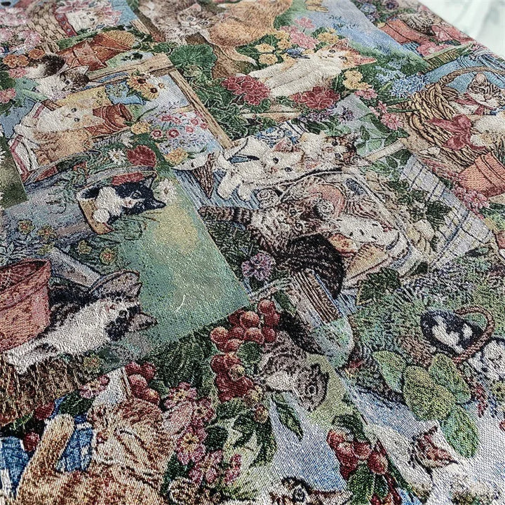 Dotio Oil Paint Cat Portrait Chenille Fabric