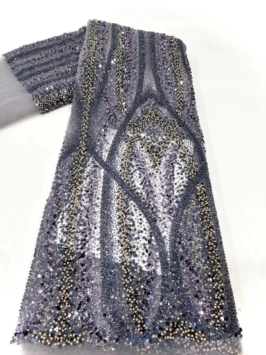 5 YARDS / 6 COLORS / ABIRON Sequin Beaded Embroidery Glitter Mesh Dress Lace Fabric