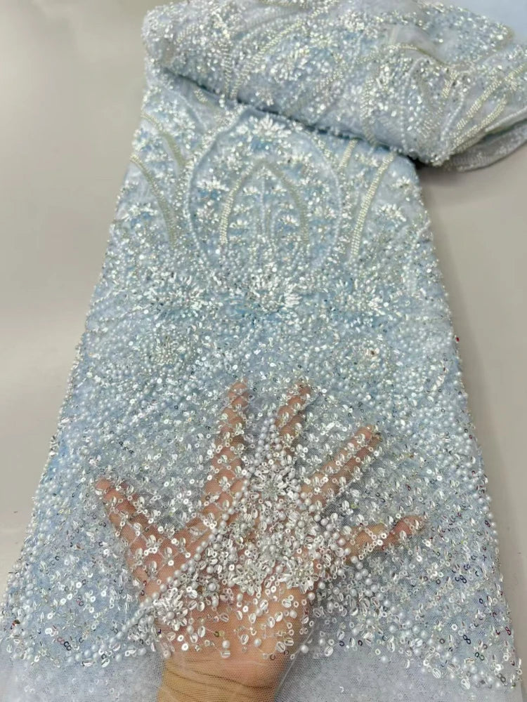 5 YARDS / 8 COLORS / Noéline Beaded Embroidery Bridal Mesh Lace Fabric