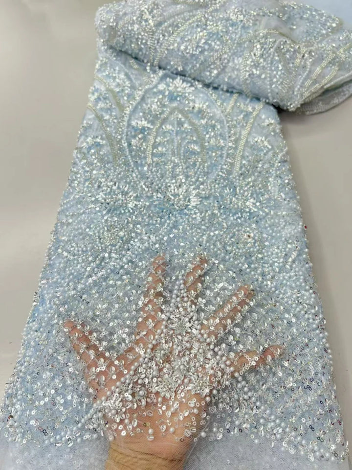 5 YARDS / 8 COLORS / Noéline Beaded Embroidery Bridal Mesh Lace Fabric