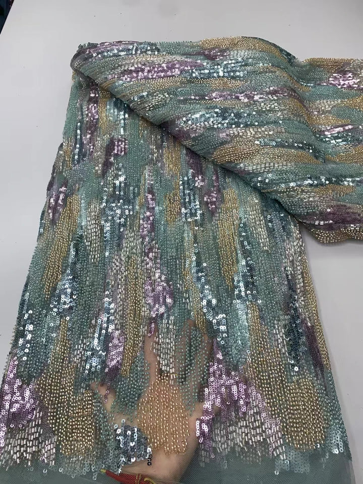 5 YARDS / 9 COLORS / Emberis Beaded Embroidery Bridal Mesh Lace Fabric