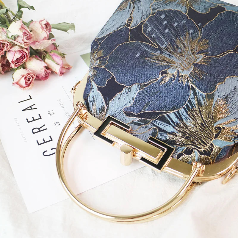 Fraser Gold Blue Large Flower Jacquard Yarn Dyed Fabric