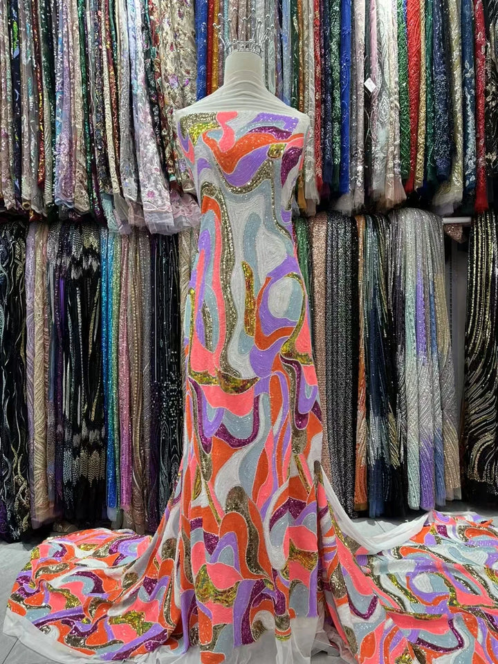 5 YARDS / 10 COLORS / Opulenza Beaded Embroidery Bridal Mesh Lace Fabric