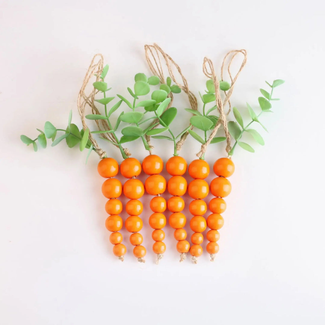 Wooden Bead Carrot Easter Spring Decoration / 6 pcs