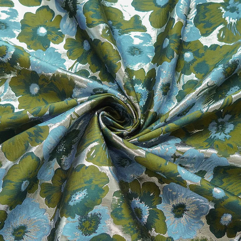 Vorel Blue Green Color Jacquard Brocade Fabric
