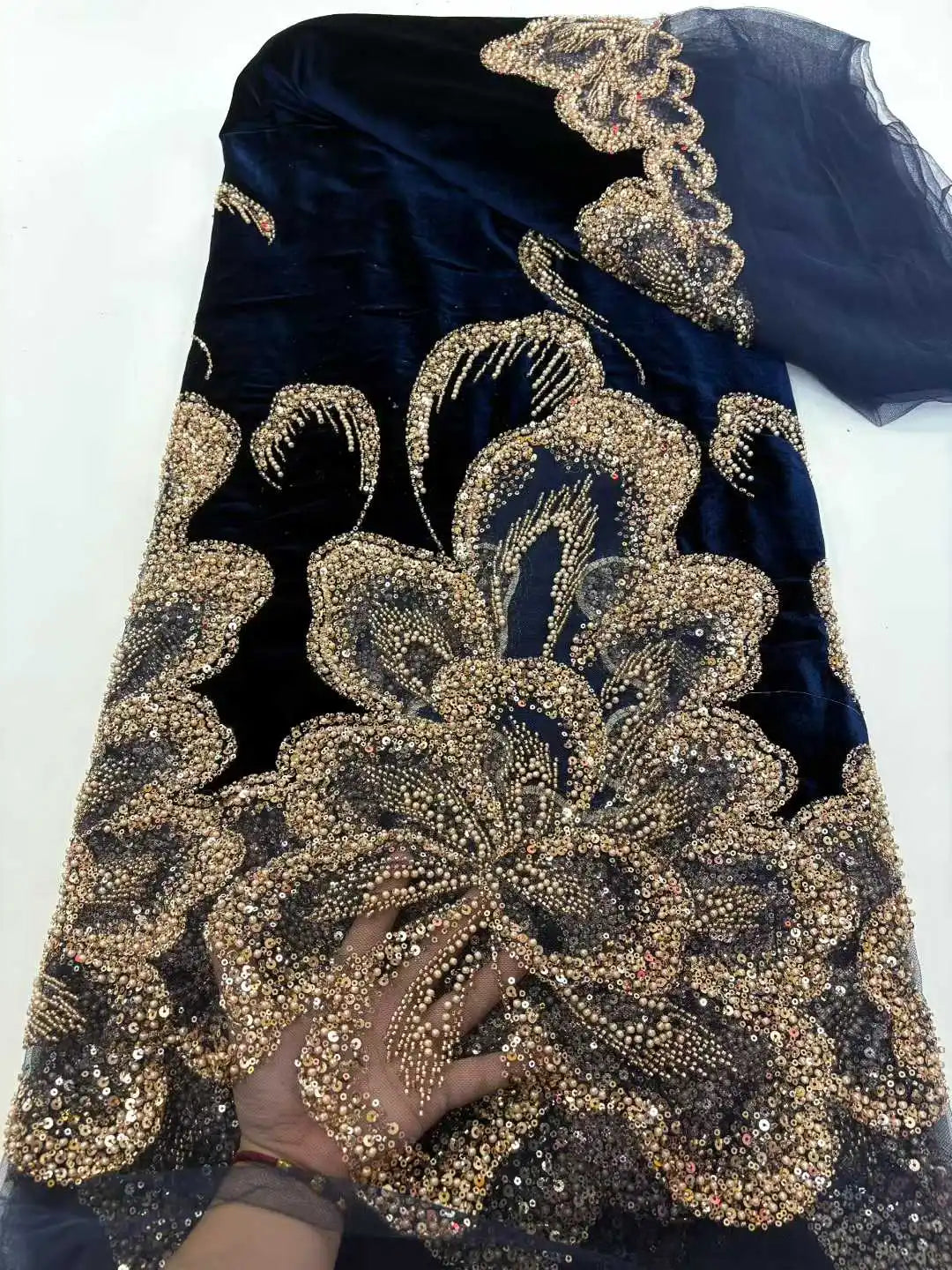 5 YARDS / 6 COLORS / Radique Velvet Beaded Embroidery Bridal Mesh Lace Fabric