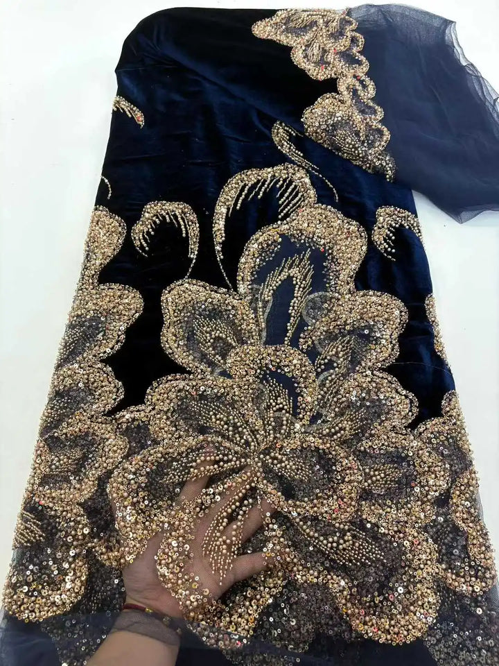 5 YARDS / 6 COLORS / Radique Velvet Beaded Embroidery Bridal Mesh Lace Fabric