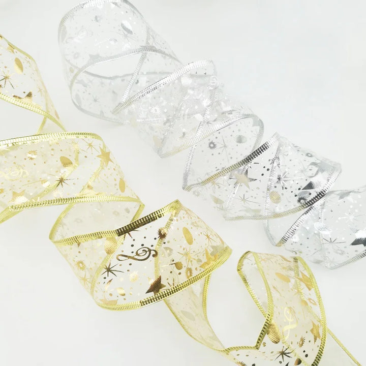 2 Meter / Gold and Silver Organza Shiny Ribbon