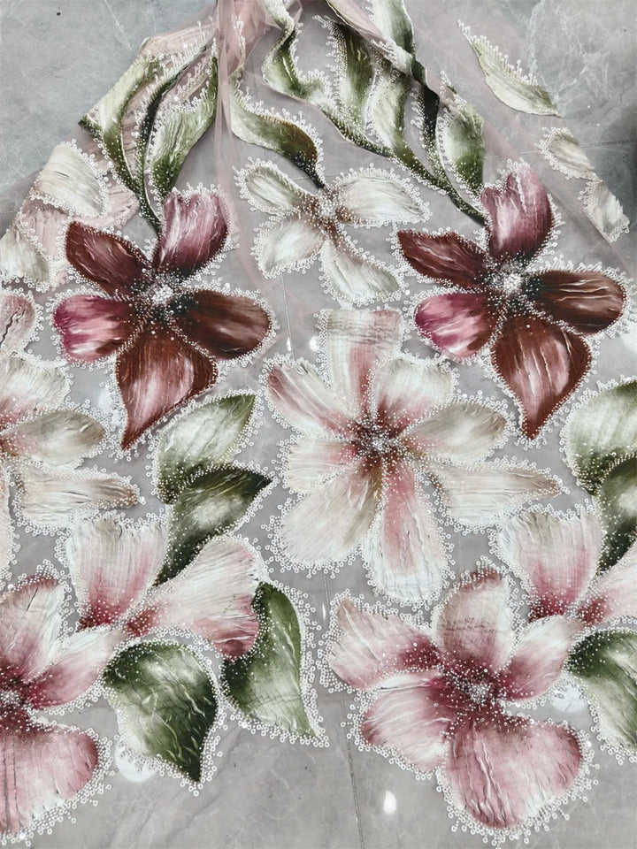 5 YARDS / 4 COLORS / Beauclaire Beaded Embroidery Bridal Mesh Lace Fabric