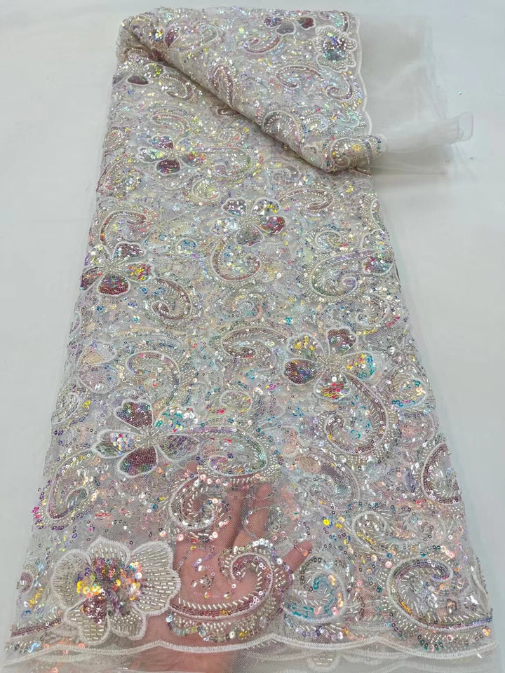 5 YARD / 7 COLORI / Tessuto Martin con paillettes e perline, ricamo, glitter, pizzo scintillante, tessuto per abiti da cerimonia nuziale