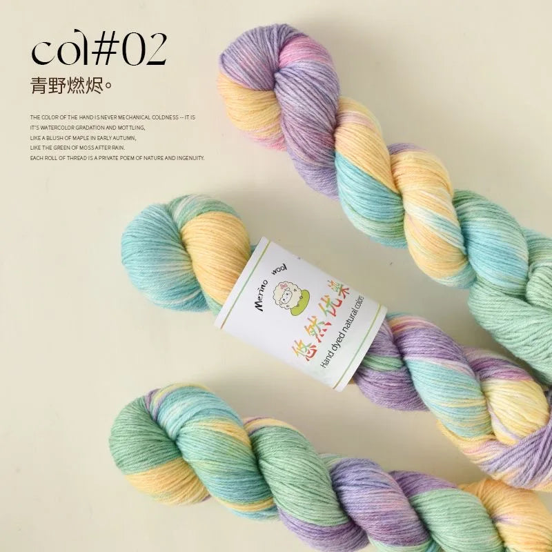100g Colorful Merino Wool Yarn Handmade Dyed Yarn