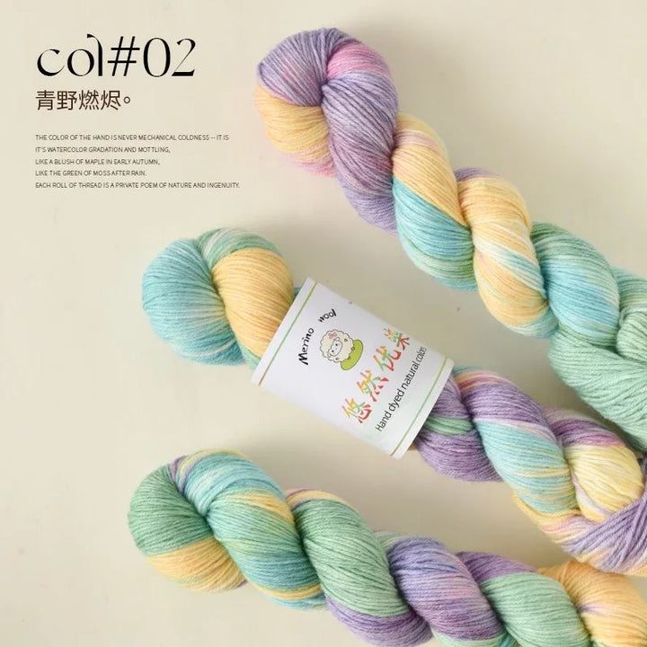 100g Colorful Merino Wool Yarn Handmade Dyed Yarn
