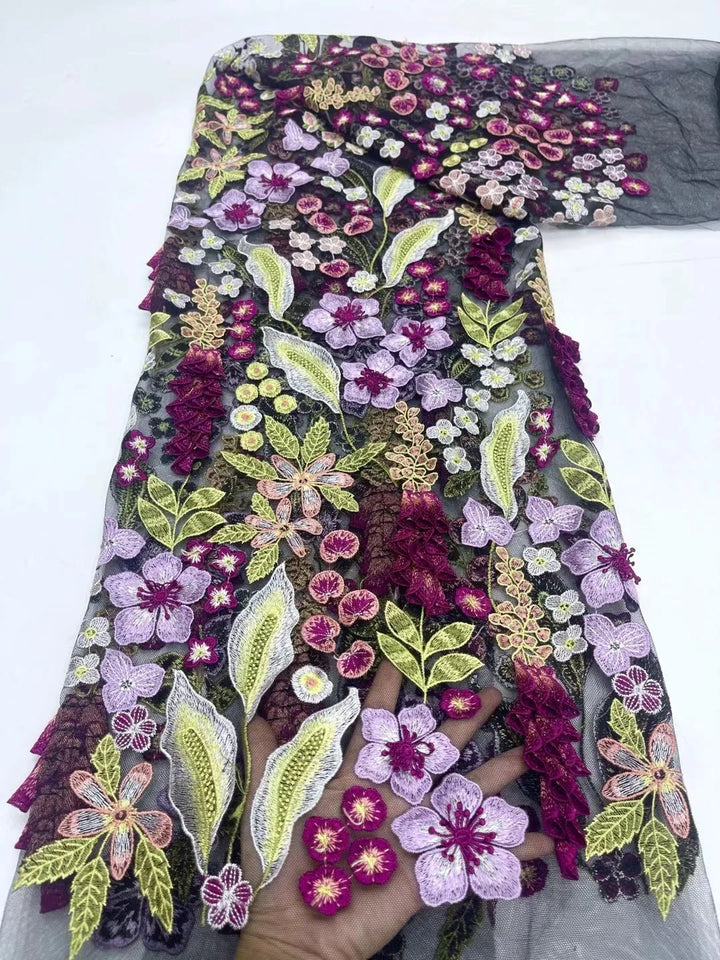 5 Yards / 6 Colors / Brillisse Multicolor Flowers Tulle Lace Fabric