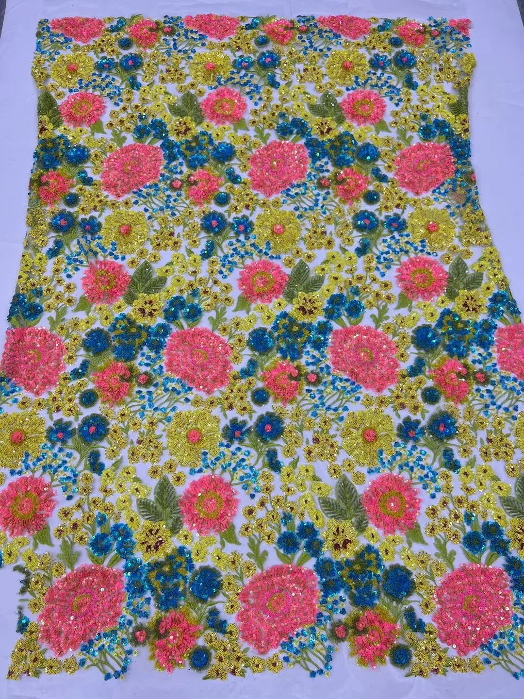 5 YARDS / 10 COLORS / Aurette Floral Beaded Embroidery Bridal Mesh Lace Fabric