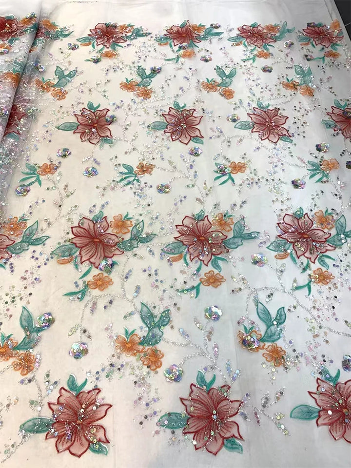 5 YARDS / 5 COLORS / Ophelia Beaded Embroidery Bridal Mesh Lace Fabric