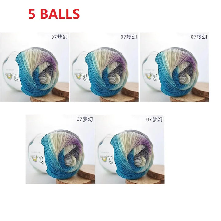 100% Wool Yarn Rainbow Color for Hand Knitting Crochet