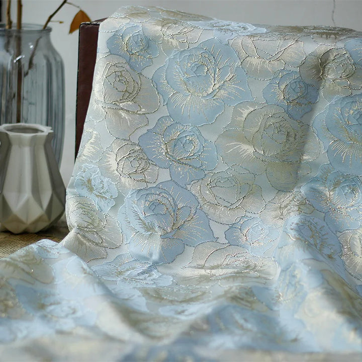 Gillain Gold Silk Yarn Dyed Embossed Flower Jacquard Fabric