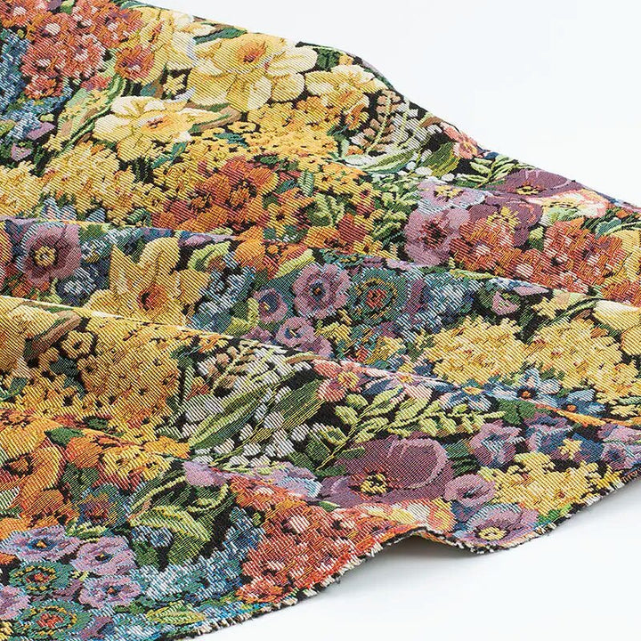 Tessuto in ciniglia jacquard stampato con fiori floreali multicolori da giardino Emelas