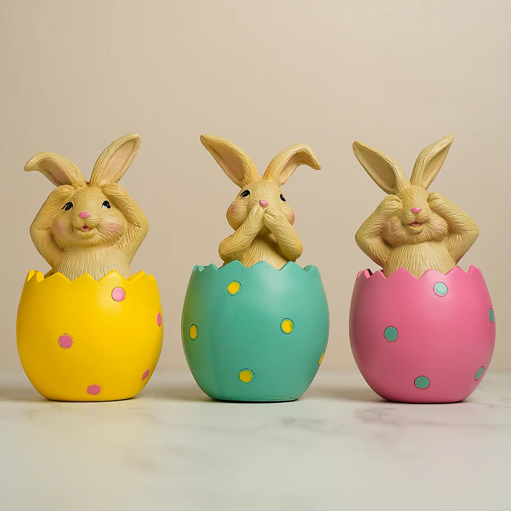 3 PC Laughing Bunnies Figurine Set