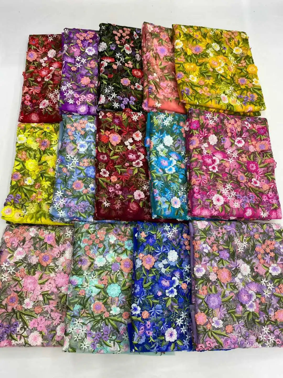5 Yards / 14 Colors / Etherea Multicolor Flowers Tulle Lace Fabric