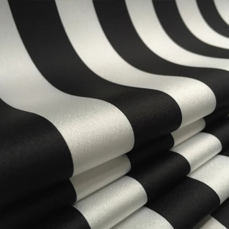 Black & White Stripe Printed Polyester Satin Fabric