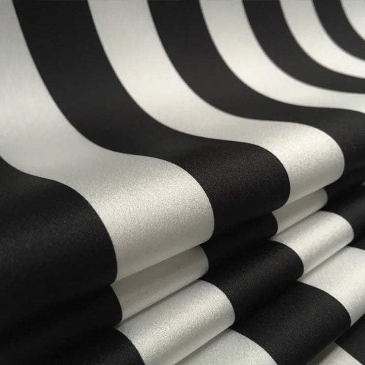 Black & White Stripe Printed Polyester Satin Fabric