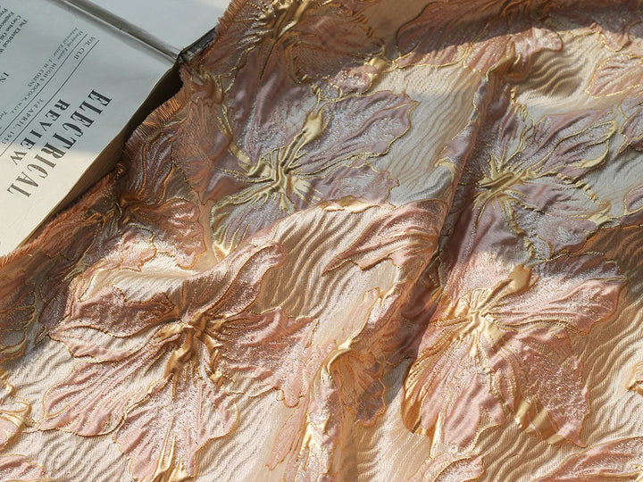 Marcel Golden Peach Floral 3D Jacquard Fabric