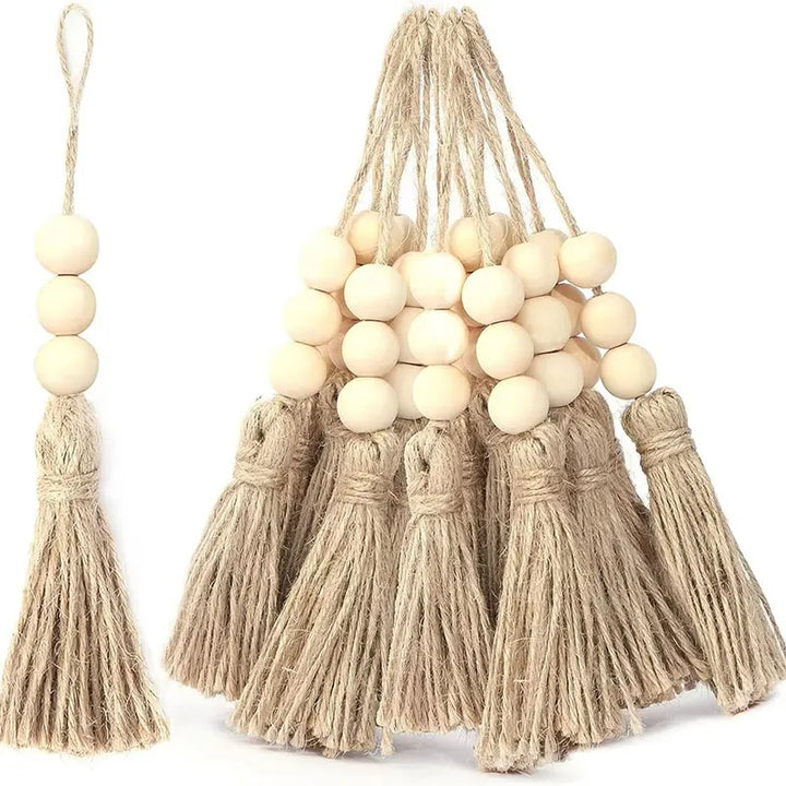 Tasselle Jute Rope Tassels with Wood Beads