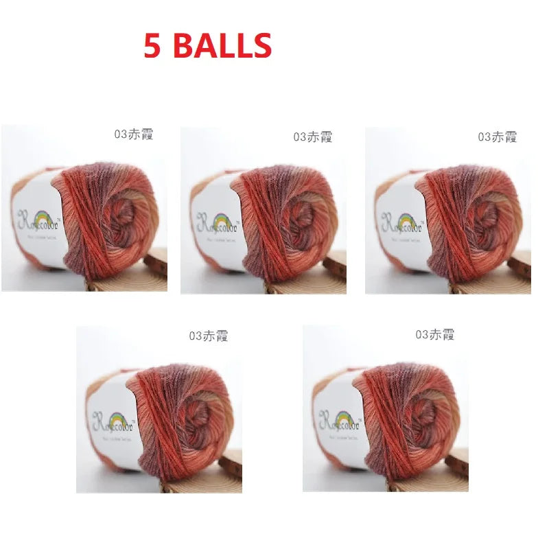 100% Wool Yarn Rainbow Color for Hand Knitting Crochet