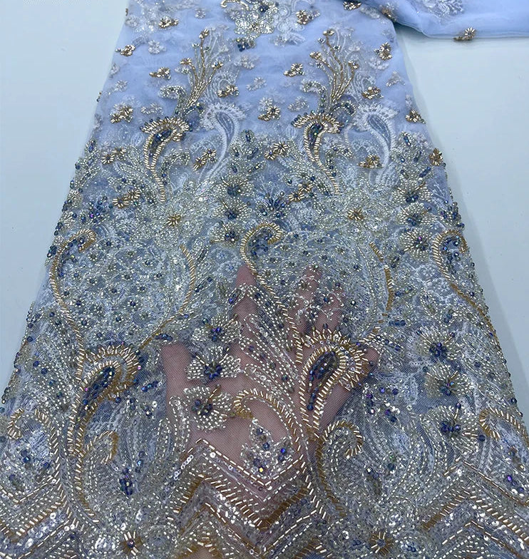 5 YARDS / 9 COLORS / Elowenra Beaded Embroidery Bridal Mesh Lace Fabric