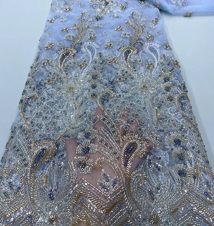 5 YARDS / 9 COLORS / Elowenra Beaded Embroidery Bridal Mesh Lace Fabric