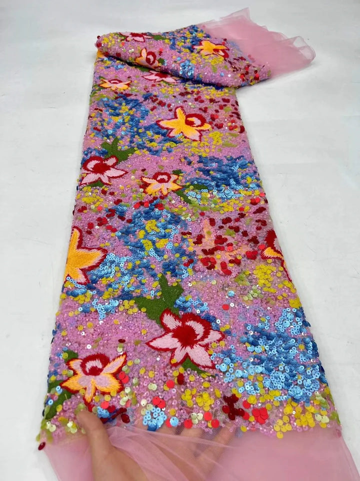 5 YARDS / Glissara Beaded Embroidery Bridal Mesh Lace Fabric