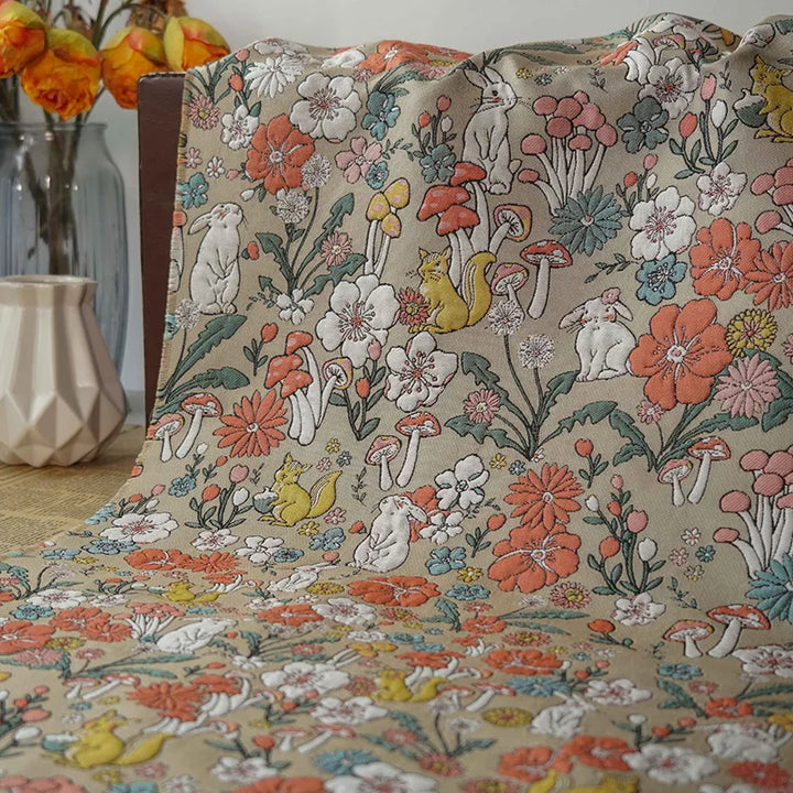 Rabbit and Mushroom Cartoon Yarn Dyed Jacquard Fabric