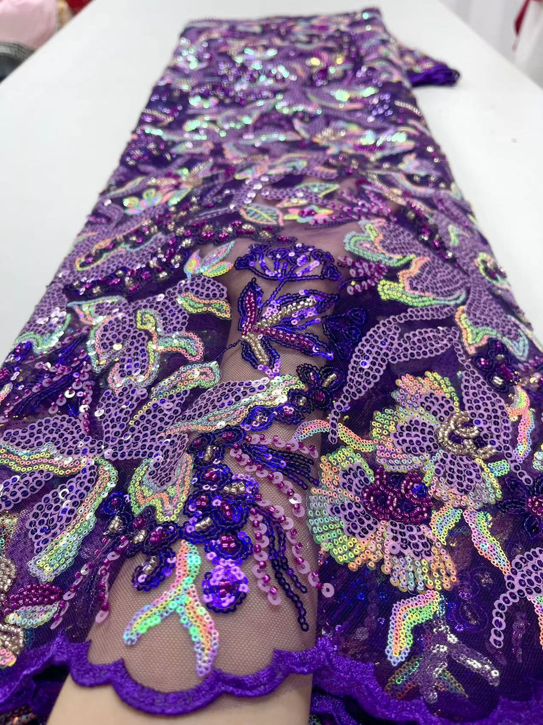 5 YARDS / 8 COLORS / Oscar Sequin Beaded Embroidery Glitter Mesh Sparkly Lace Wedding Party Dress Fabric