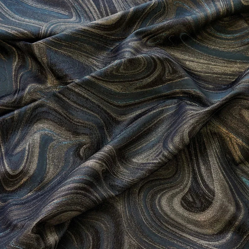 Renier Black Blue Gold Abstract Jacquard Fabric