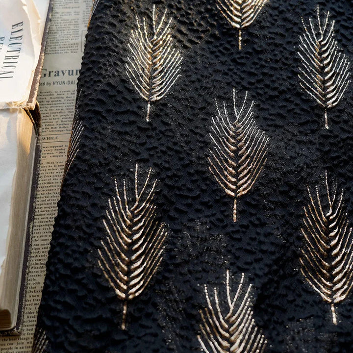 Chapelo Black Gold Silk Feather Embossed Jacquard Fabric
