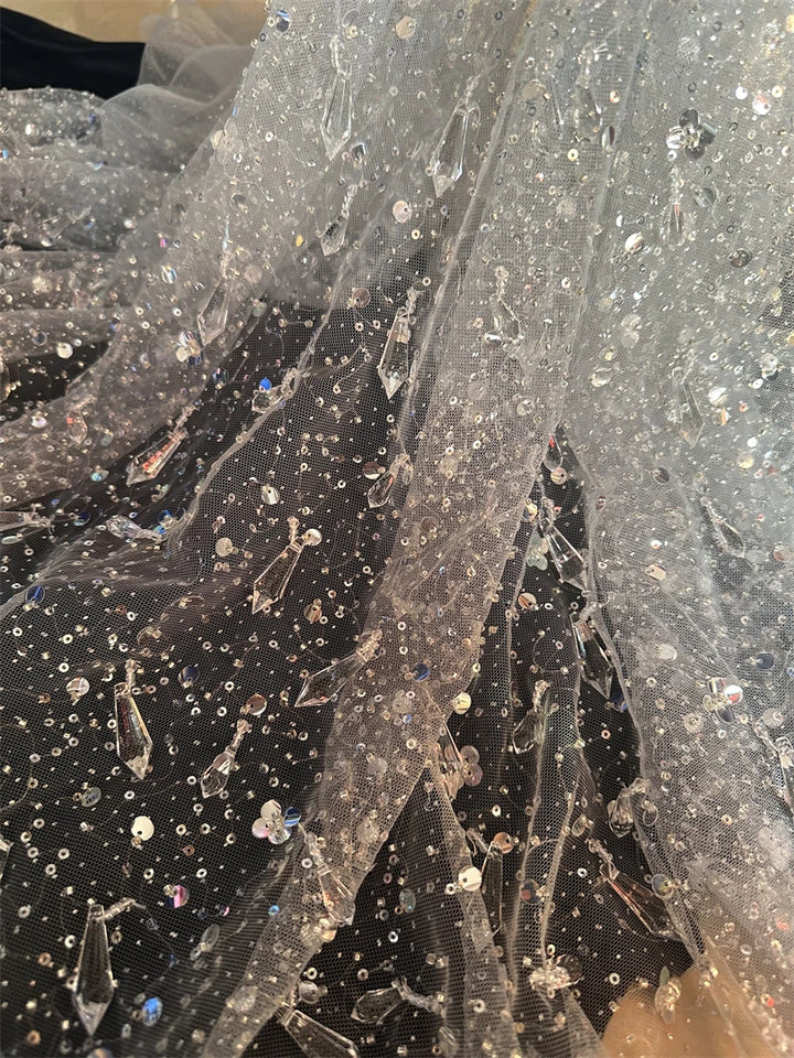 5 YARDS / Moliques Sequin Beaded Embroidery Tulle Mesh Lace Dress Fabric