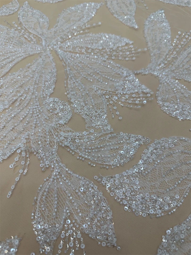 5 YARDS / Belaroel Floral Sequin Beaded Embroidery Tulle Mesh Lace Dress Fabric